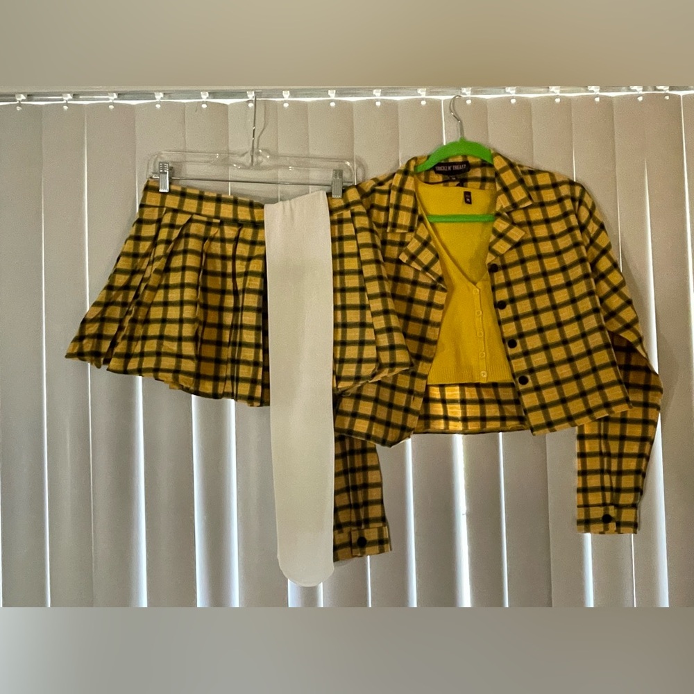 Clueless Cher Costume: Yellow Plaid Skirt Vest and Jacket Set